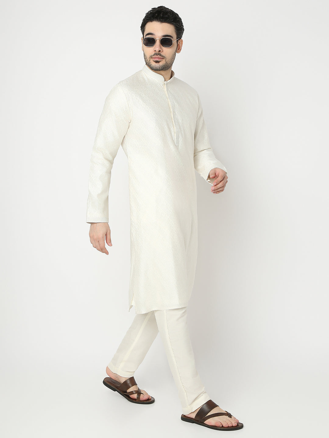 Regular Fit Jacquard Full Sleeve Kurta with Pant Set