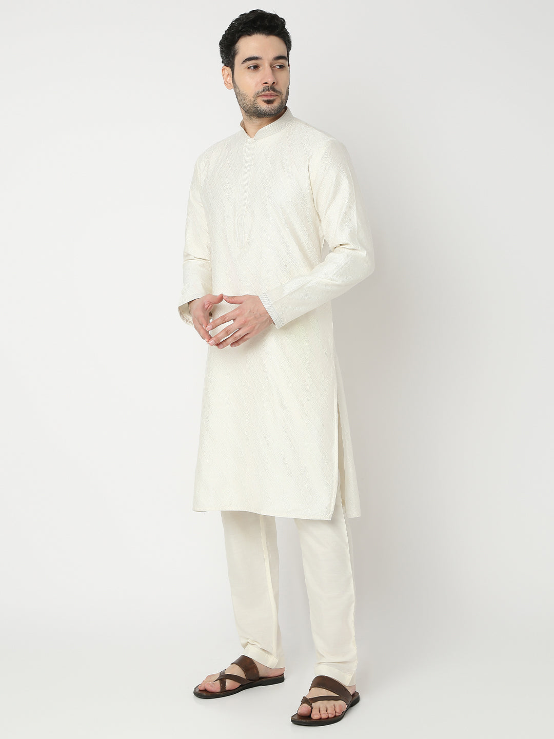 Regular Fit Jacquard Full Sleeve Kurta with Pant Set