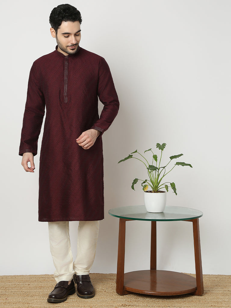 Regular Fit Jacquard Full Sleeve Kurta with Pant Set