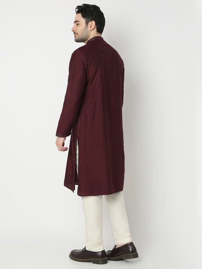 Regular Fit Jacquard Full Sleeve Kurta with Pant Set