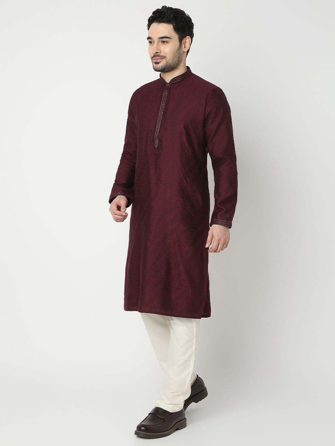 Regular Fit Jacquard Full Sleeve Kurta with Pant Set