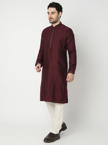 Regular Fit Jacquard Full Sleeve Kurta with Pant Set