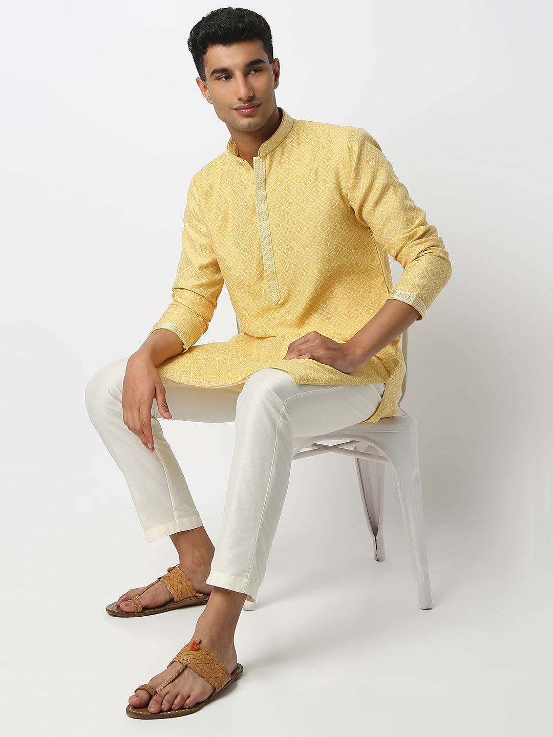 Regular Fit Jacquard Mandarin Collar Full Sleeve Kurta and Pant Set