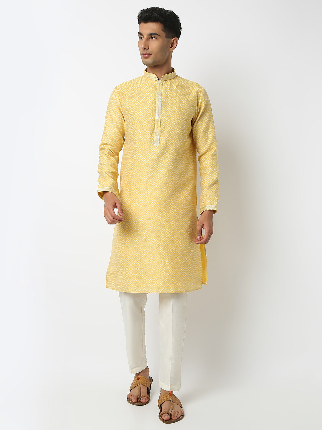 Regular Fit Jacquard Mandarin Collar Full Sleeve Kurta and Pant Set