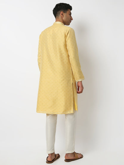 Regular Fit Jacquard Mandarin Collar Full Sleeve Kurta and Pant Set
