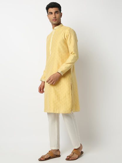 Regular Fit Jacquard Mandarin Collar Full Sleeve Kurta and Pant Set