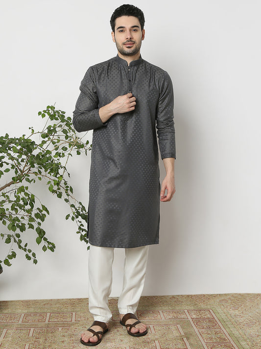 Regular Fit Jacquard Full Sleeves Kurta and Pant Set