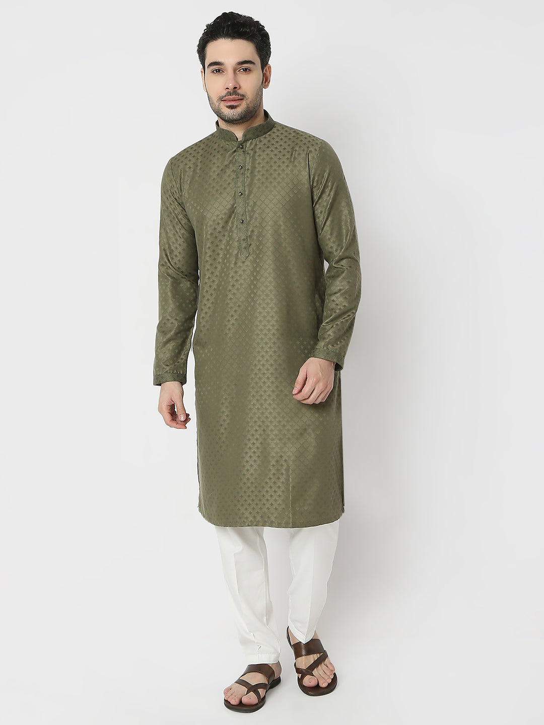 Regular Fit Jacquard Full Sleeves Kurta and Pant Set