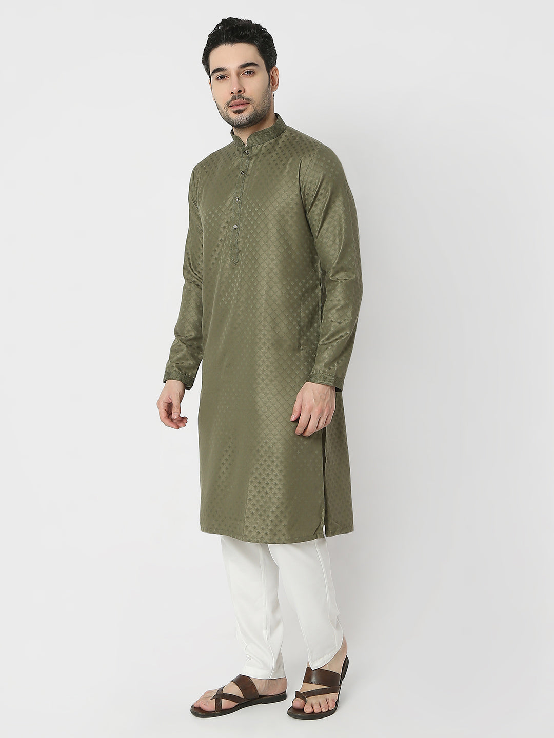 Regular Fit Jacquard Full Sleeves Kurta and Pant Set