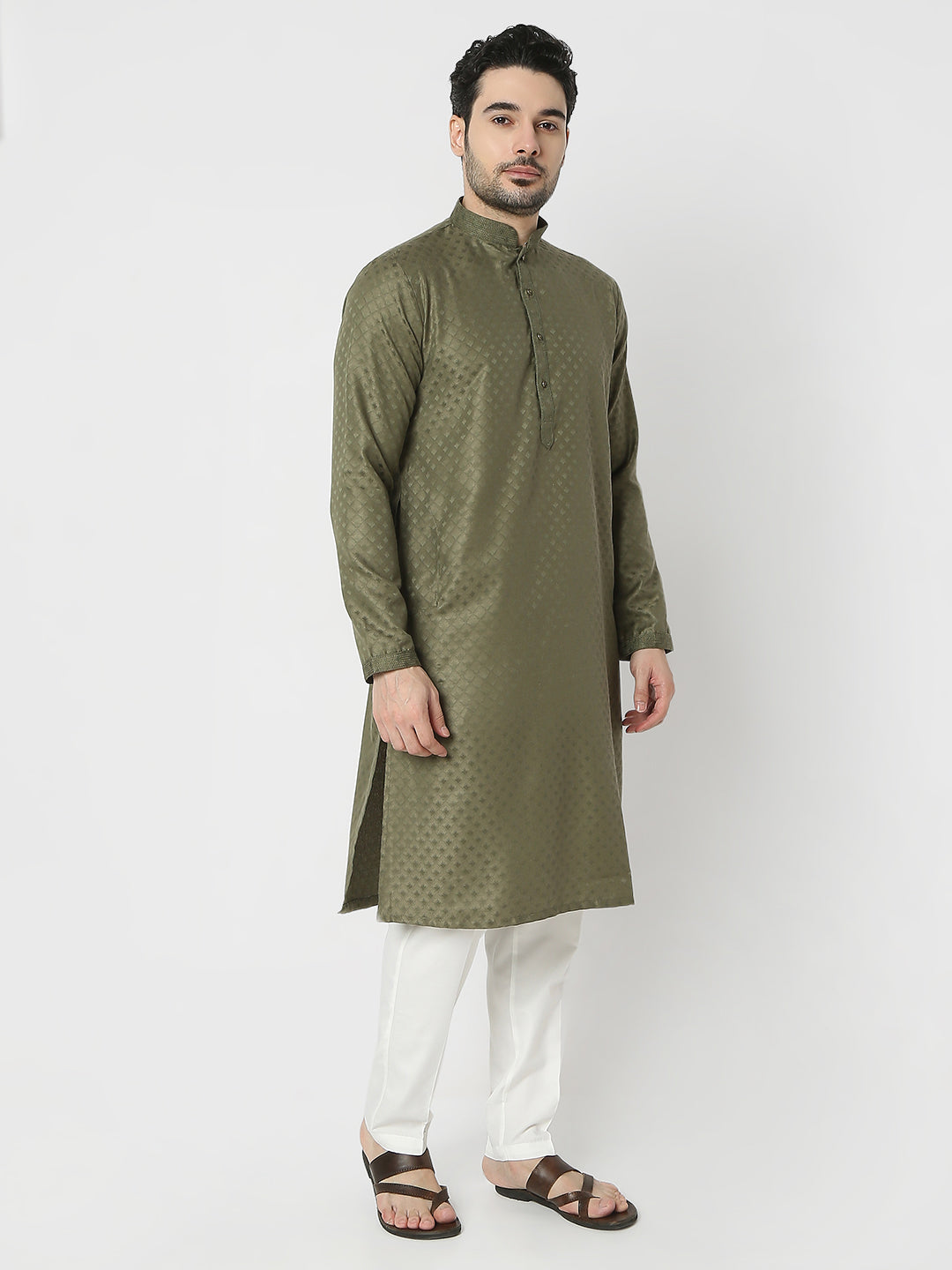 Regular Fit Jacquard Full Sleeves Kurta and Pant Set