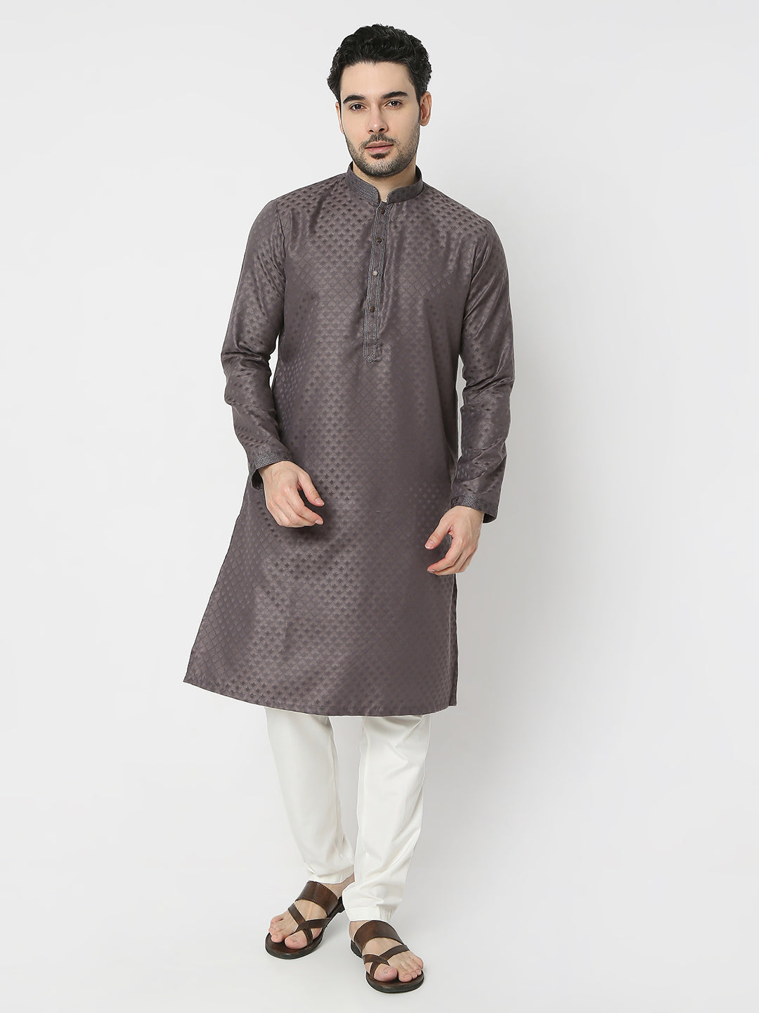Regular Fit Jacquard Full Sleeves Kurta and Pant Set