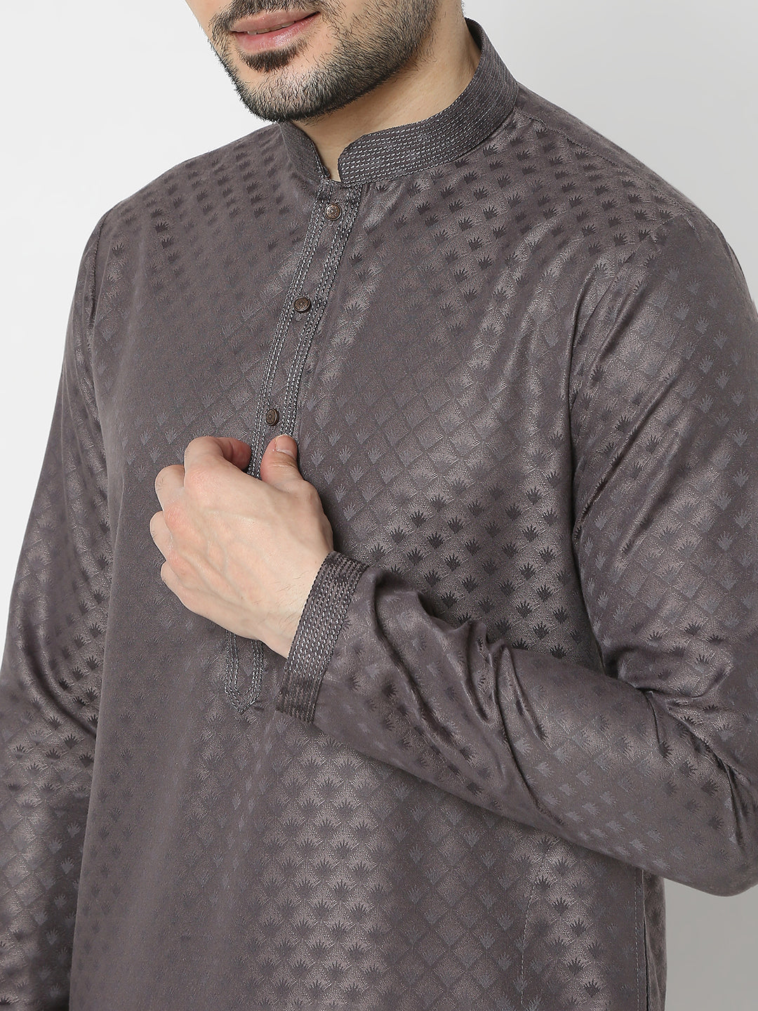 Regular Fit Jacquard Full Sleeves Kurta and Pant Set