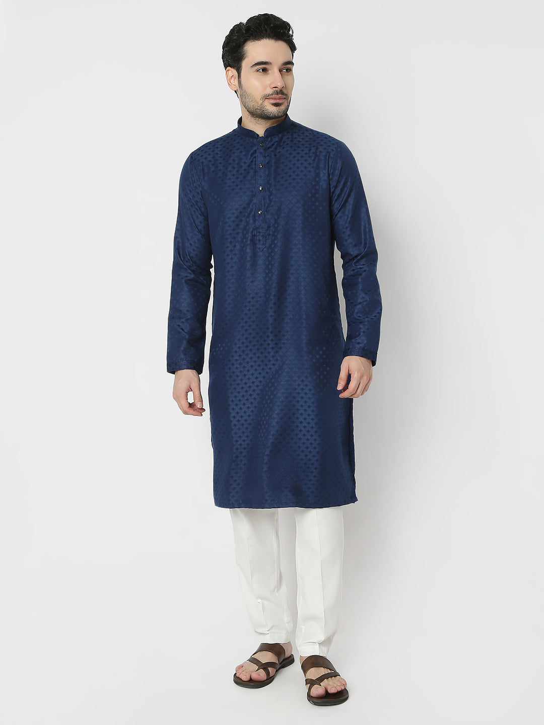 Regular Fit Jacquard Full Sleeves Kurta and Pant Set