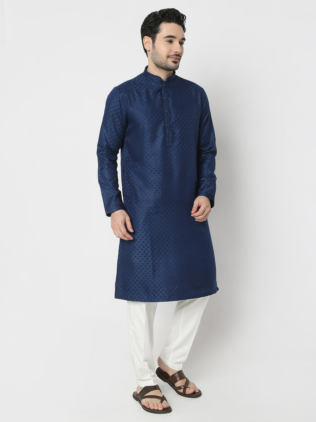 Regular Fit Jacquard Full Sleeves Kurta and Pant Set
