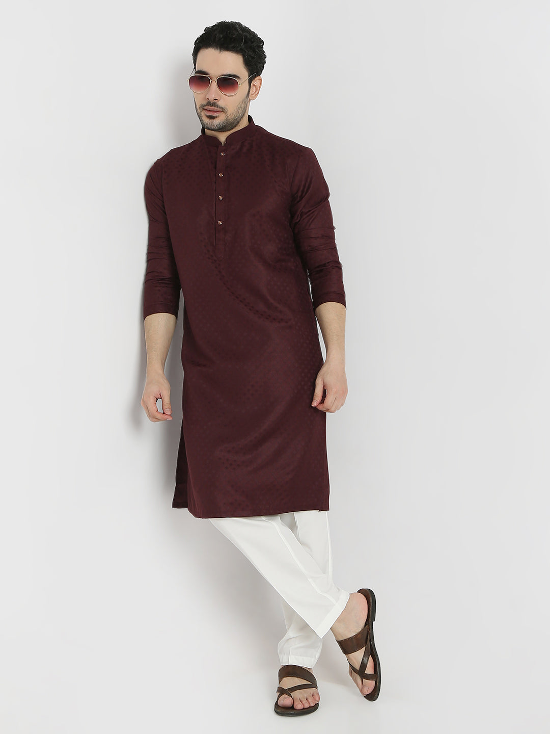 Regular Fit Jacquard Full Sleeves Kurta and Pant Set