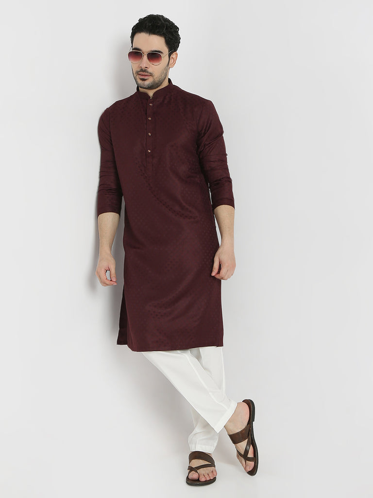 Regular Fit Jacquard Full Sleeves Kurta and Pant Set