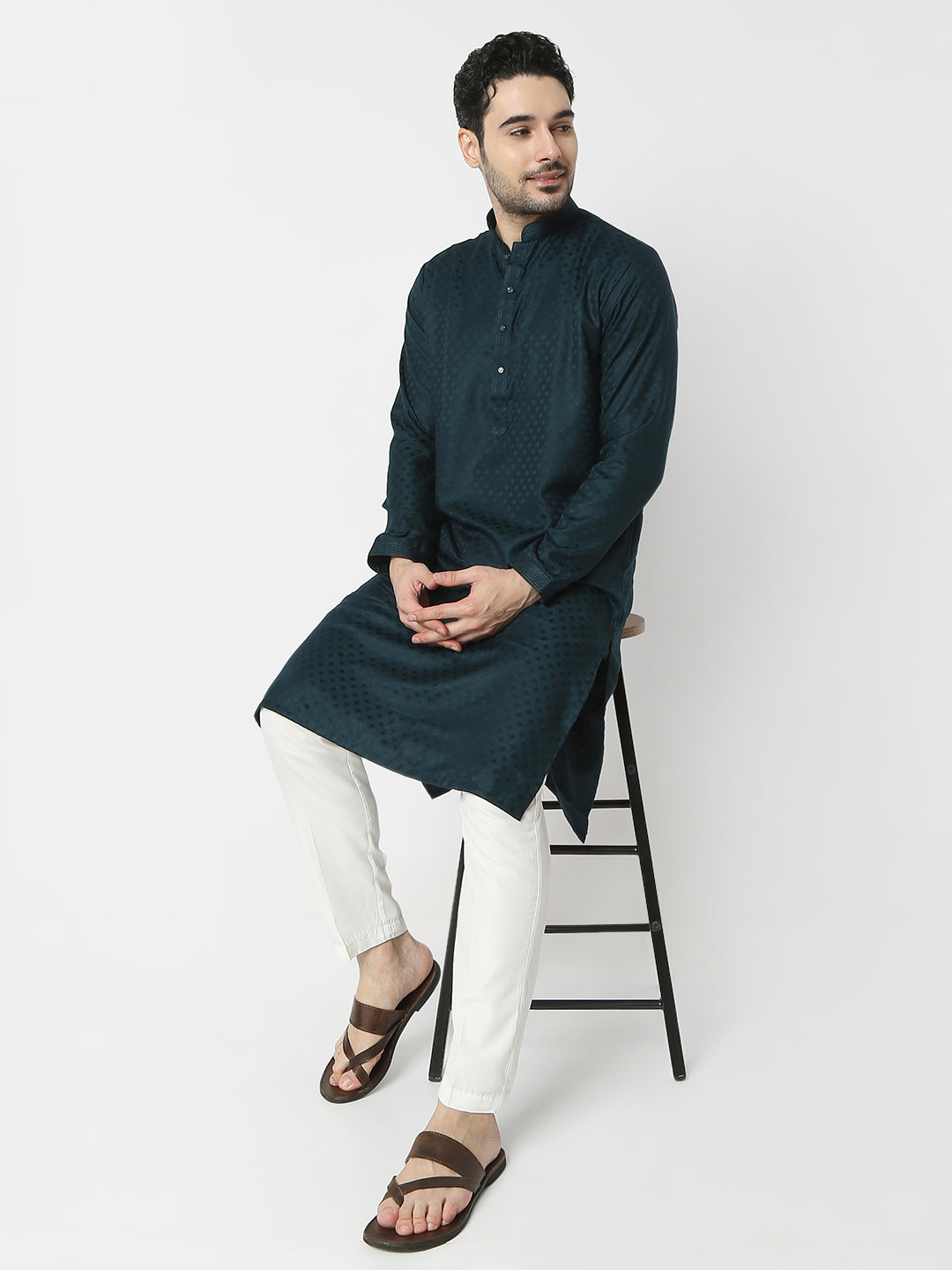 Regular Fit Jacquard Full Sleeves Kurta and Pant Set