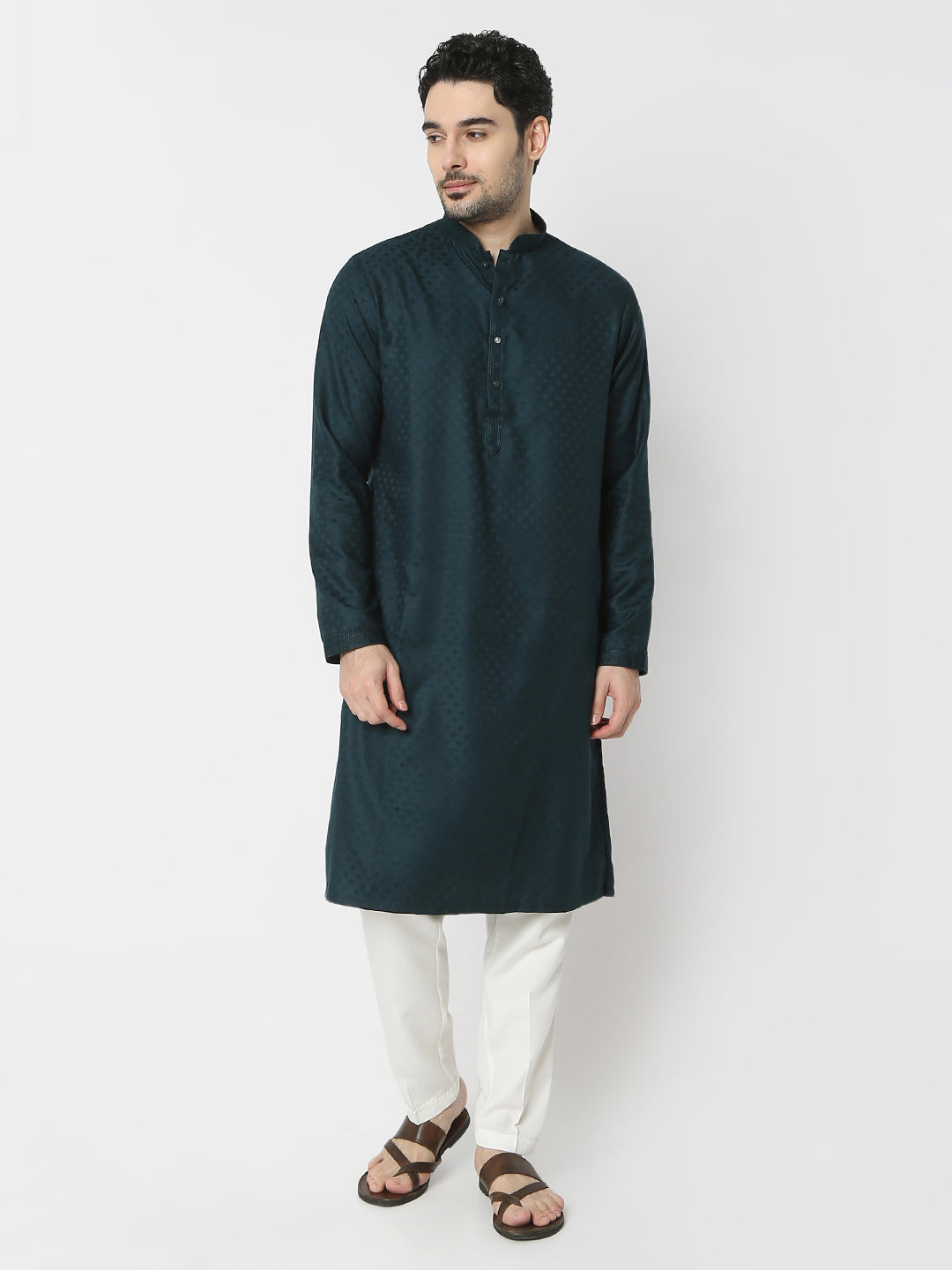 Regular Fit Jacquard Full Sleeves Kurta and Pant Set