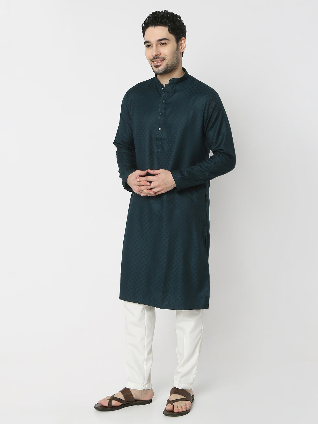 Regular Fit Jacquard Full Sleeves Kurta and Pant Set