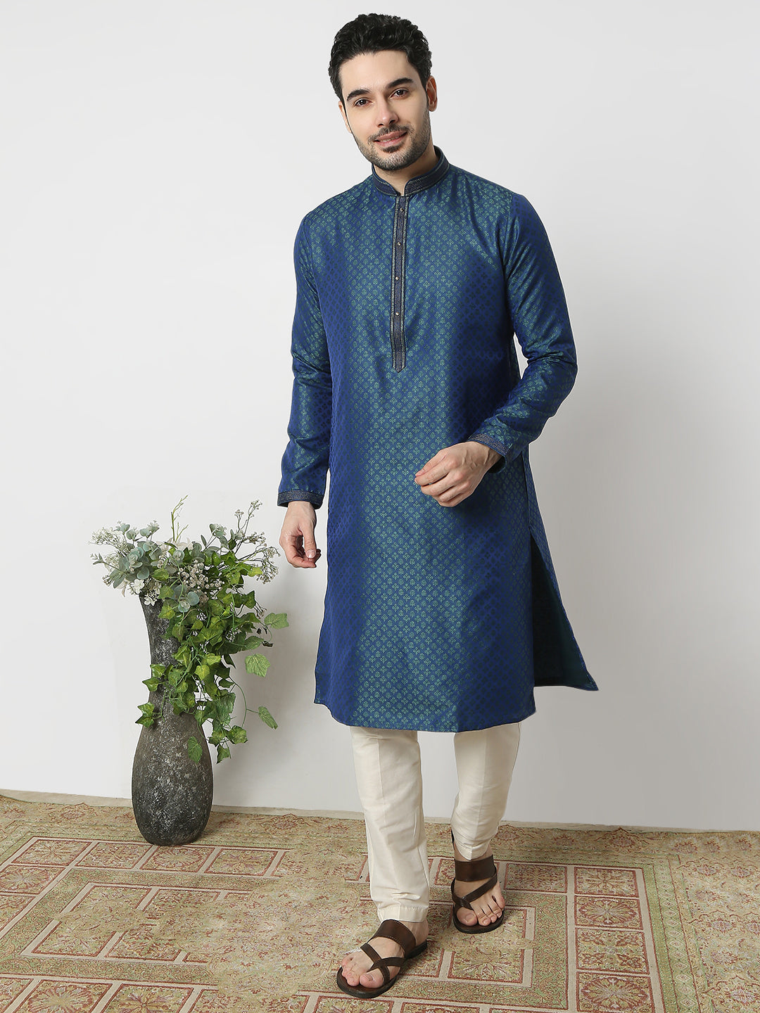 Regular Fit Jacquard Full Sleeves Kurta and Pant Set