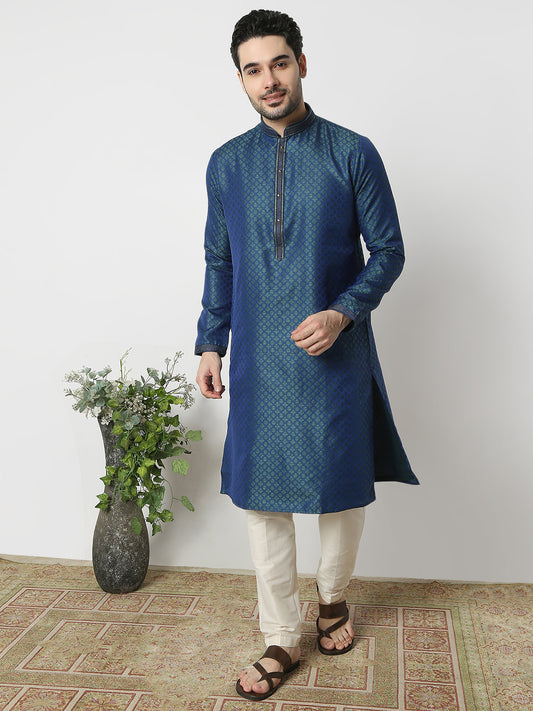 Regular Fit Jacquard Full Sleeves Kurta and Pant Set