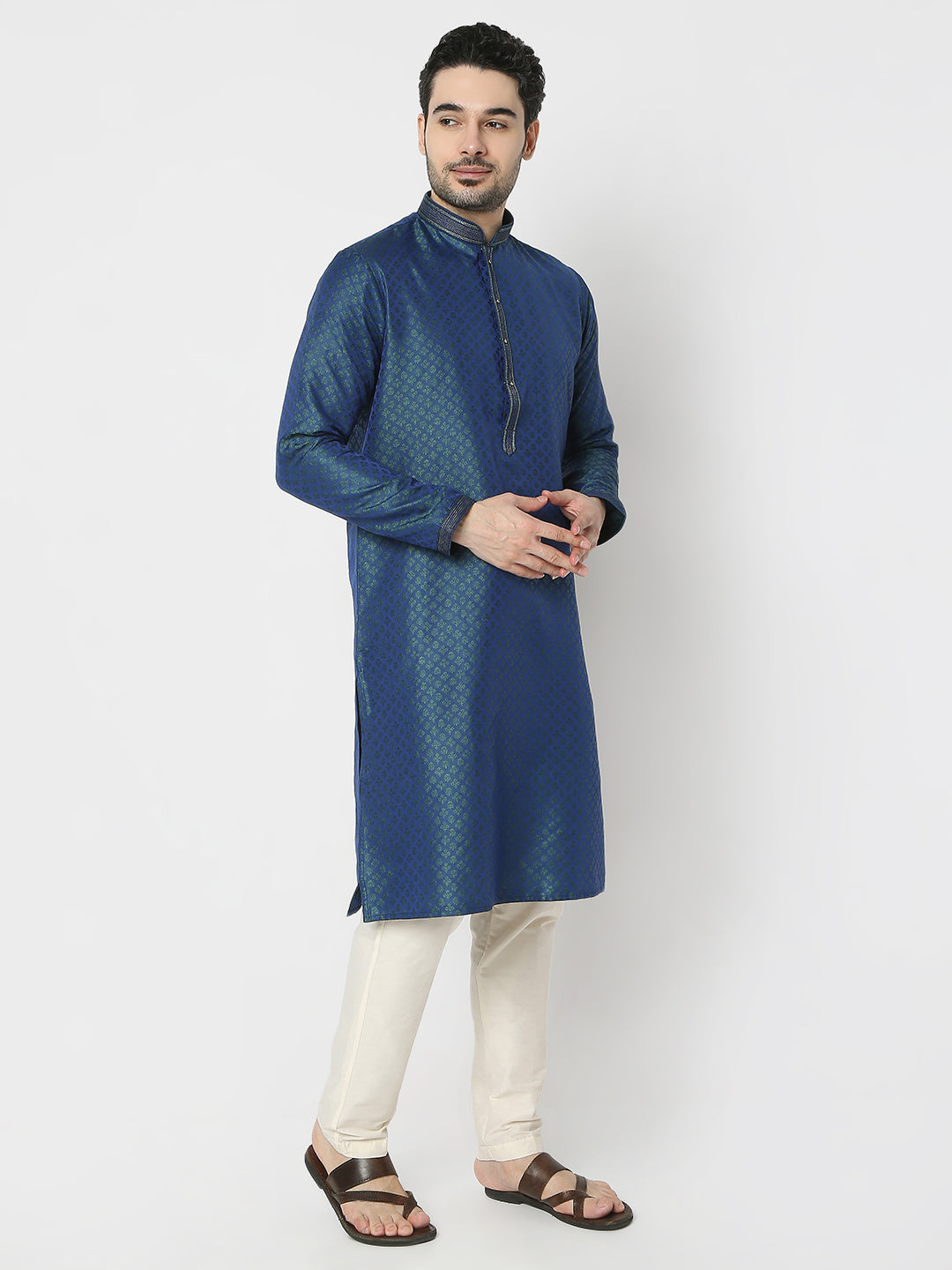 Regular Fit Jacquard Full Sleeves Kurta and Pant Set