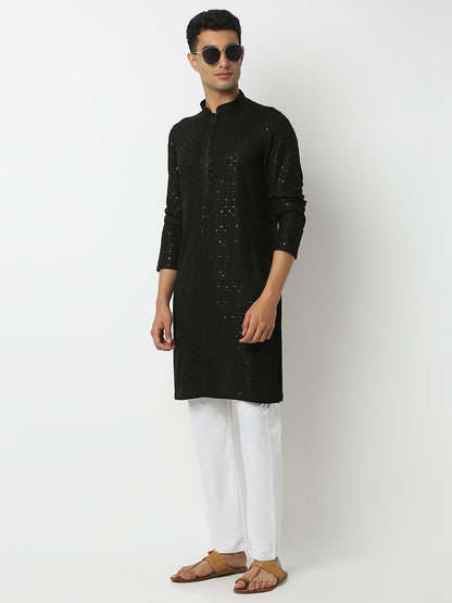 Regular Fit Embellished Mandarin Collar Full Sleeve Kurta and Pant Set