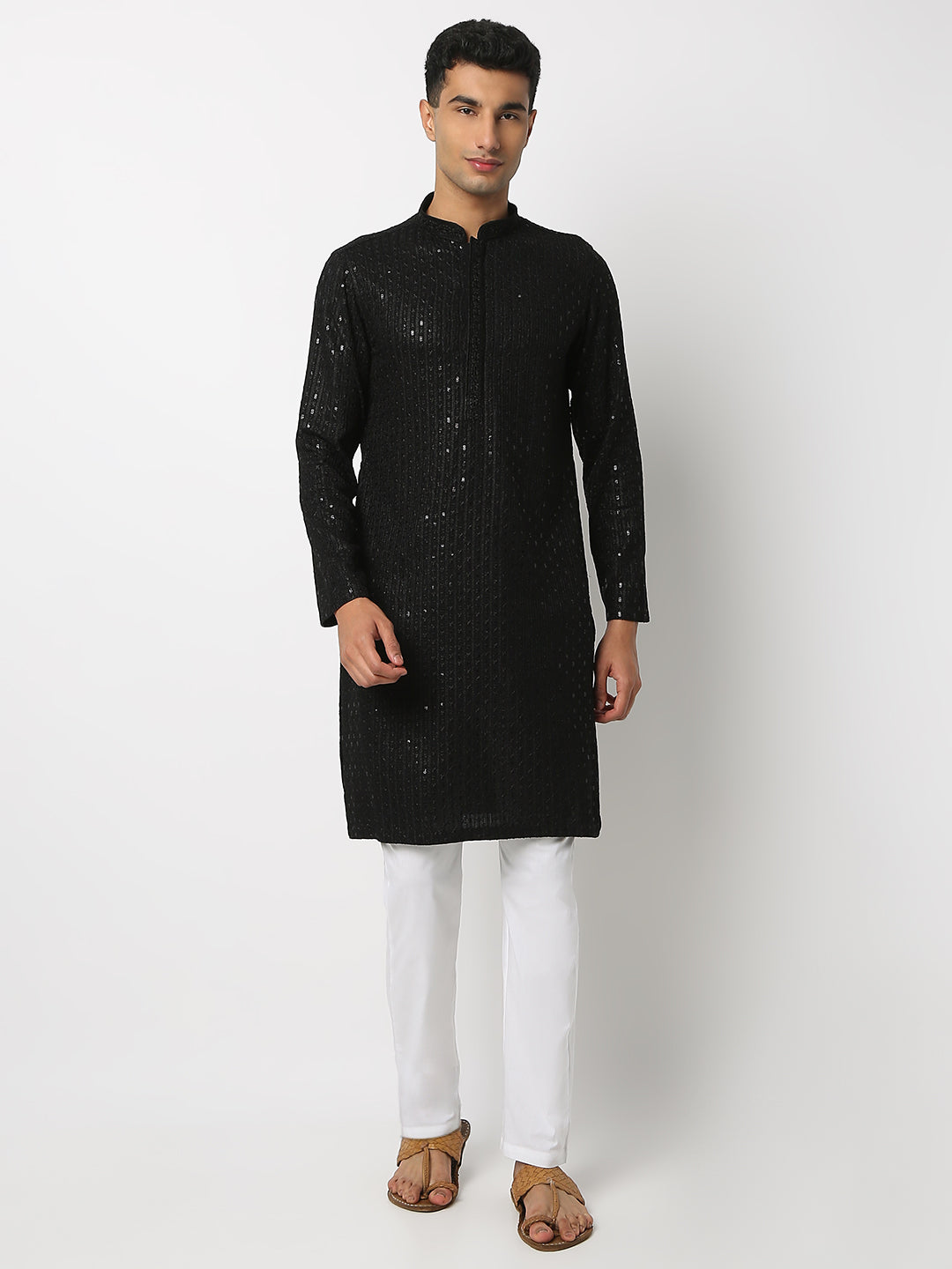 Regular Fit Embellished Mandarin Collar Full Sleeve Kurta and Pant Set