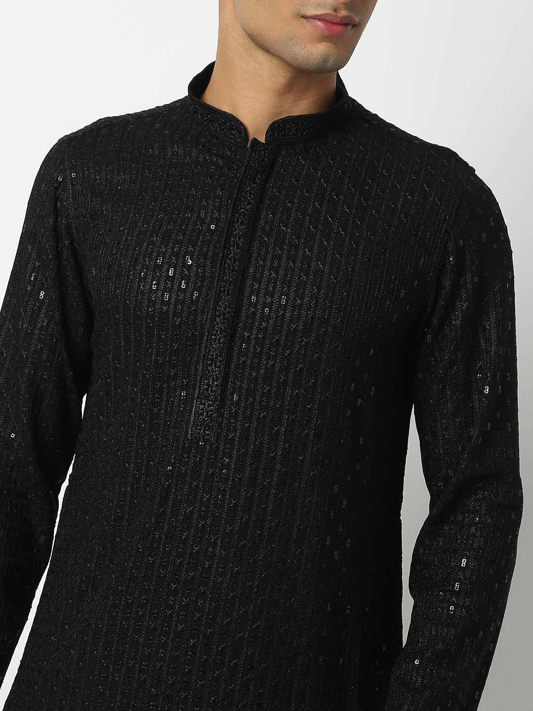 Regular Fit Embellished Mandarin Collar Full Sleeve Kurta and Pant Set