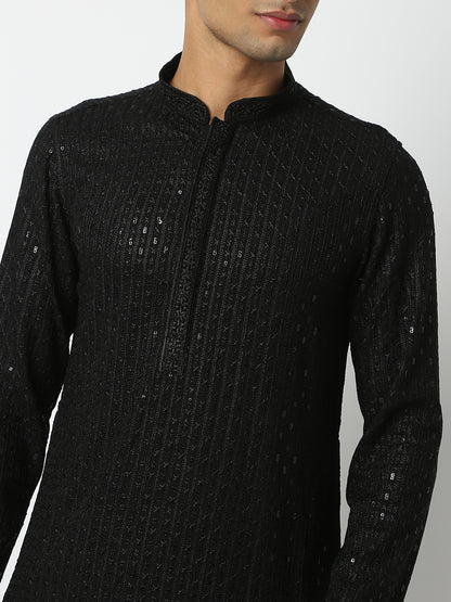 Regular Fit Embellished Mandarin Collar Full Sleeve Kurta and Pant Set