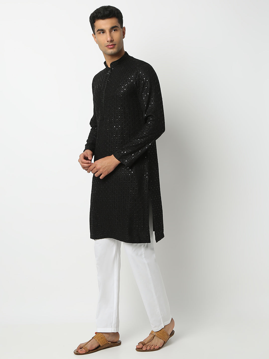 Regular Fit Embellished Mandarin Collar Full Sleeve Kurta and Pant Set