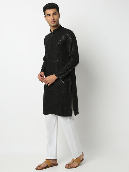 Regular Fit Embellished Mandarin Collar Full Sleeve Kurta and Pant Set