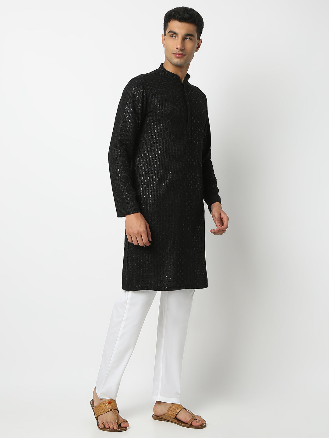 Regular Fit Embellished Mandarin Collar Full Sleeve Kurta and Pant Set