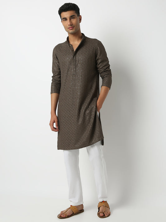 Regular Fit Embellished Mandarin Collar Full Sleeve Kurta and Pant Set