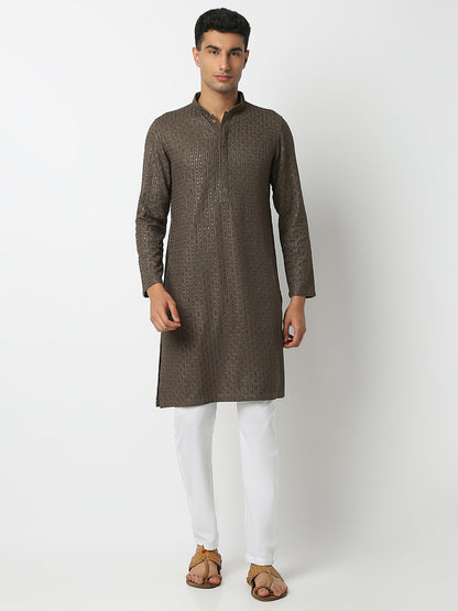 Regular Fit Embellished Mandarin Collar Full Sleeve Kurta and Pant Set
