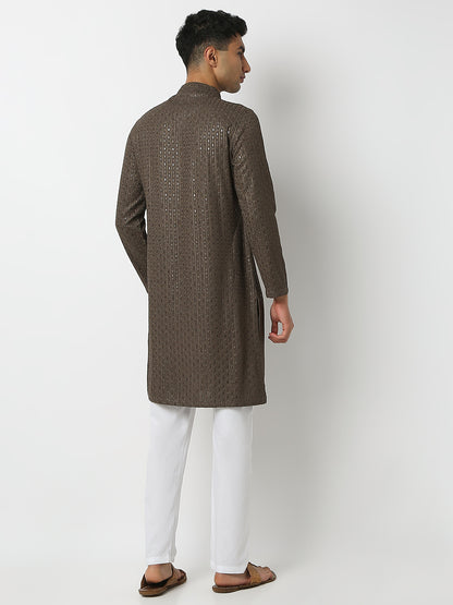 Regular Fit Embellished Mandarin Collar Full Sleeve Kurta and Pant Set
