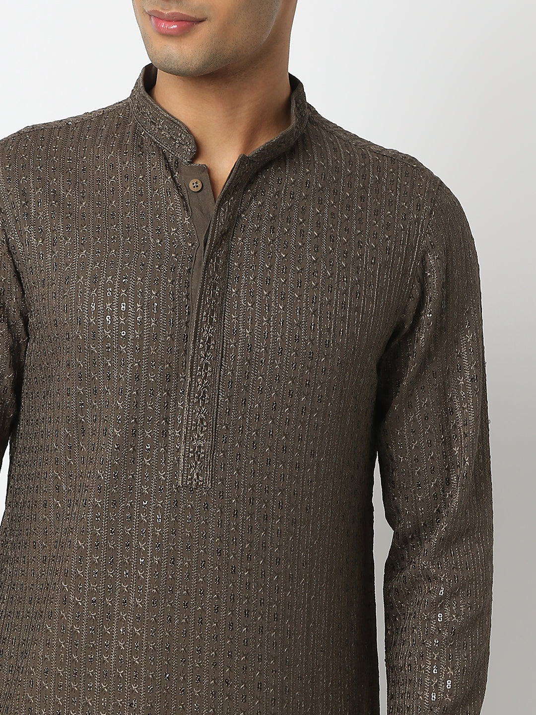 Regular Fit Embellished Mandarin Collar Full Sleeve Kurta and Pant Set