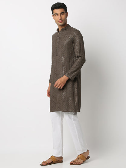 Regular Fit Embellished Mandarin Collar Full Sleeve Kurta and Pant Set