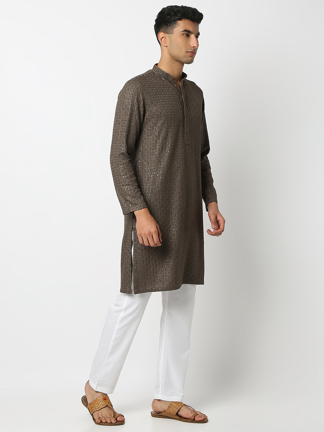 Regular Fit Embellished Mandarin Collar Full Sleeve Kurta and Pant Set