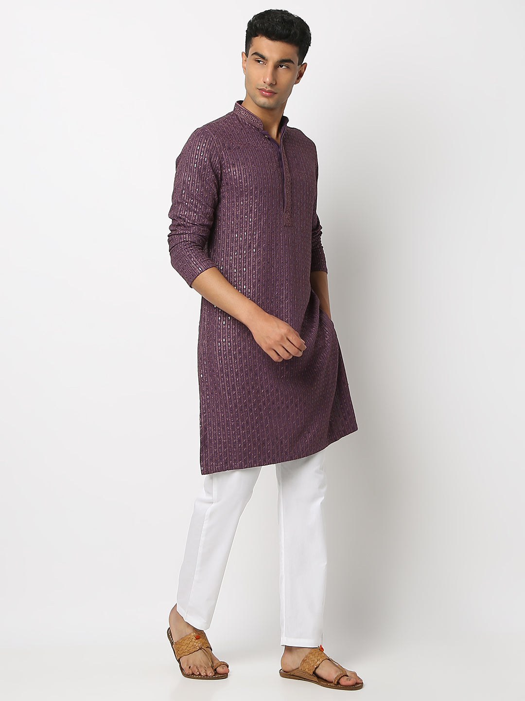 Regular Fit Embellished Mandarin Collar Full Sleeve Kurta and Pant Set