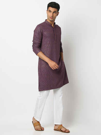 Regular Fit Embellished Mandarin Collar Full Sleeve Kurta and Pant Set