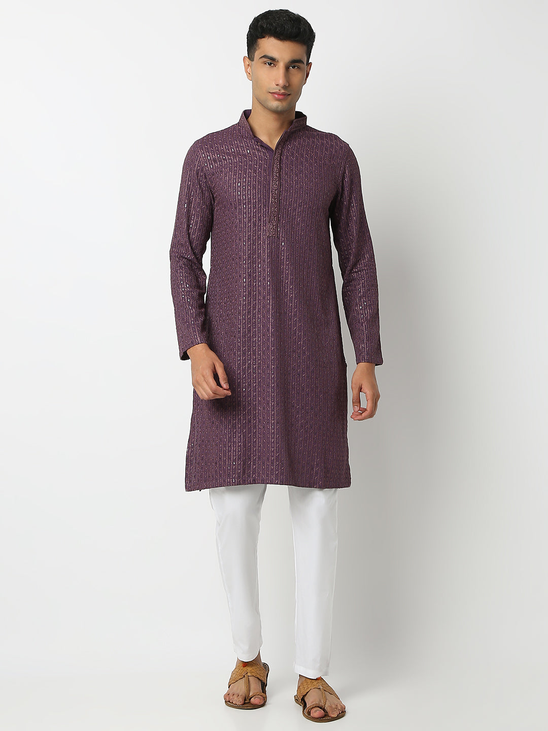 Regular Fit Embellished Mandarin Collar Full Sleeve Kurta and Pant Set