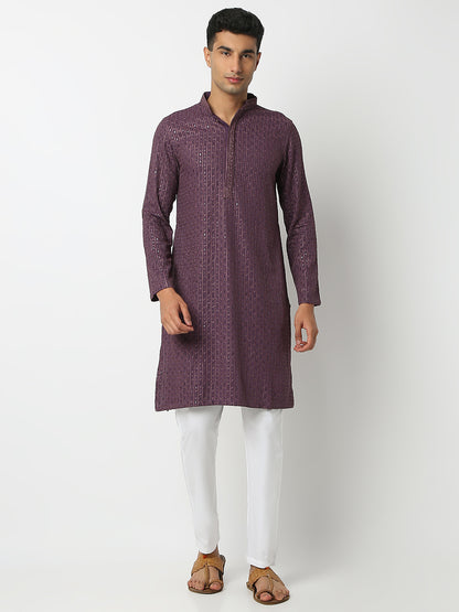 Regular Fit Embellished Mandarin Collar Full Sleeve Kurta and Pant Set