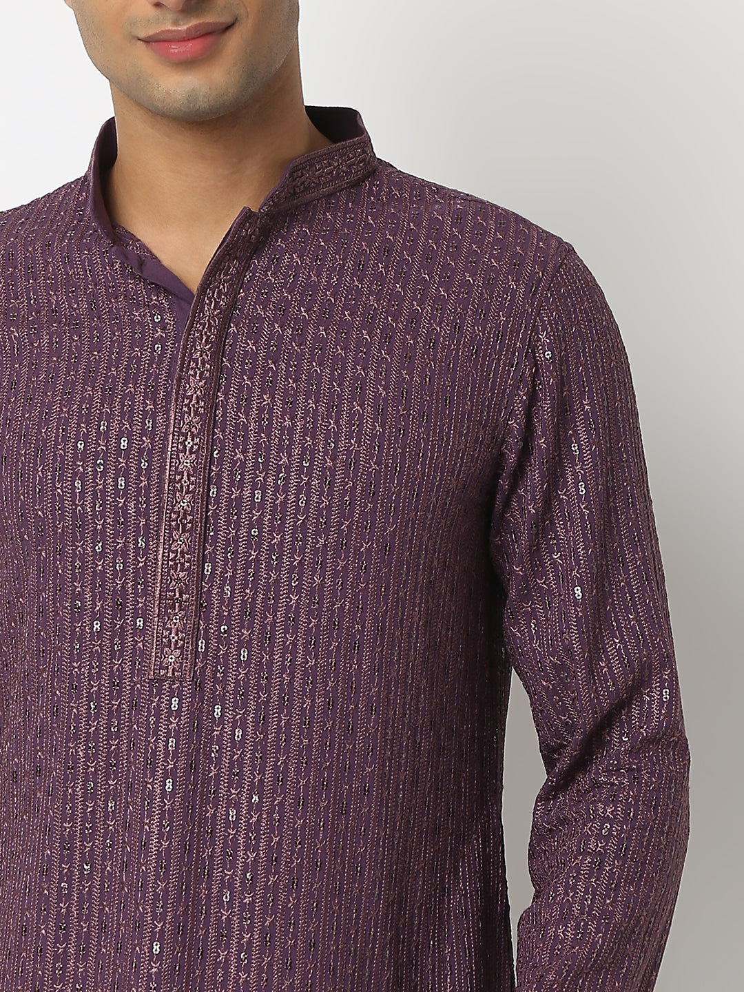 Regular Fit Embellished Mandarin Collar Full Sleeve Kurta and Pant Set