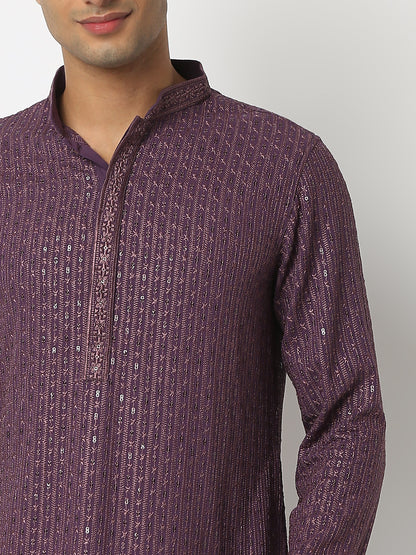 Regular Fit Embellished Mandarin Collar Full Sleeve Kurta and Pant Set