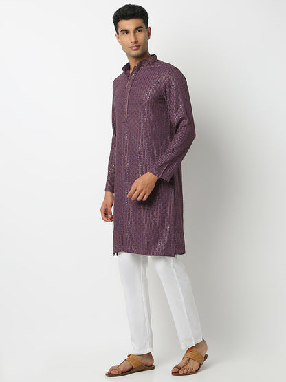 Regular Fit Embellished Mandarin Collar Full Sleeve Kurta and Pant Set