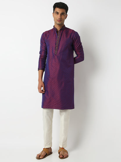 Regular Fit Jacquard Mandarin Collar Full Sleeve Kurta and Pant Set