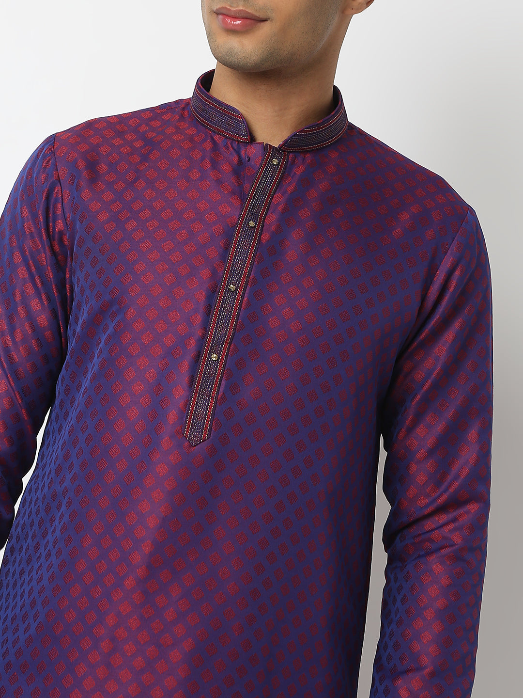 Regular Fit Jacquard Mandarin Collar Full Sleeve Kurta and Pant Set