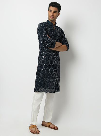 Regular Fit Embellished Mandarin Collar Full Sleeve Kurta and Pant Set