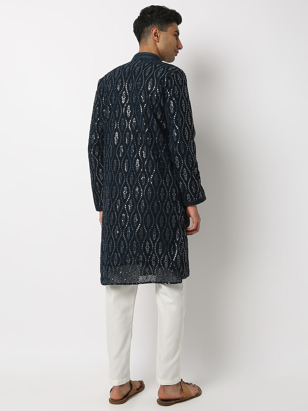 Regular Fit Embellished Mandarin Collar Full Sleeve Kurta and Pant Set